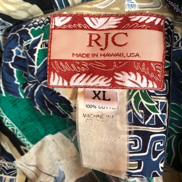 RJC Hawaiian Tropical Print Button Up Shirt Green - Picture 5 of 7